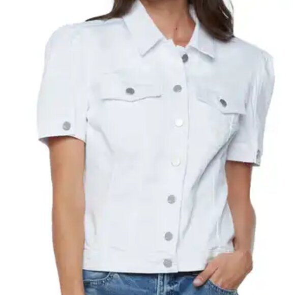 Wash Lab Puff Short Sleeve Denim Jacket Button-Up Pocket Stretch White - Picture 4 of 14